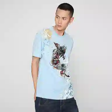 oniarai SS22 Blue Carp Embroidered T-Shirt