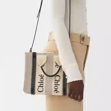 Chloe Woody Tote Beige/Navy