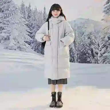 小镇姗姗 纯色绗缝长款羽绒服 女款