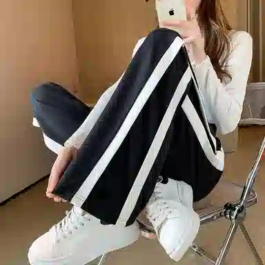 【dme】 侧边双条纹阔腿针织运动裤 女款 黑色