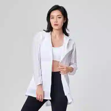 探路者 纯色户外轻薄透气凉感科技连帽皮肤衣 女款