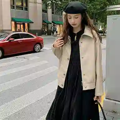 小镇姗姗 纯色休闲长袖宽松夹克外套 女款