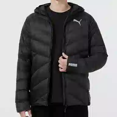 Puma Logo Down Jacket Hoodie Black