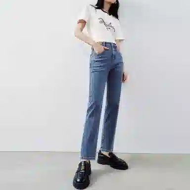 太平鸟 复古直筒烟管牛仔裤 女款