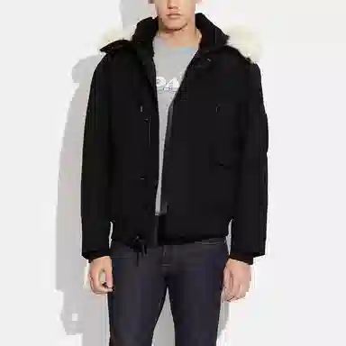 COACH SS23 Parker Coat Black Detachable Fur Collar