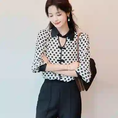 【dme】 波点图案休闲长袖衬衫 女款 米白