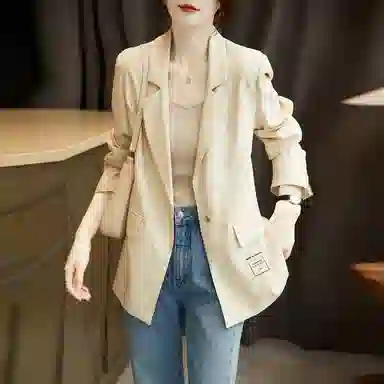 【dme】一粒扣几何印花通勤简约长袖西装 女款 米白