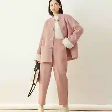 美洋 纯色锥形高腰九分休闲裤 女款 烟粉色
