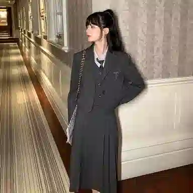 小镇姗姗 假两件学院风小西装套装 女款