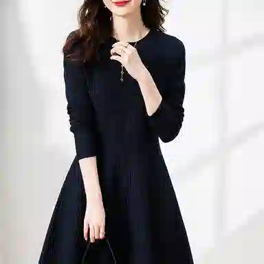 【dme】 纯色圆领长袖连衣裙 藏蓝色