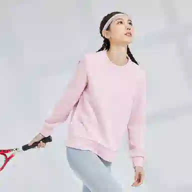 鸿星尔克 立型科技 纯色字母印花休闲运动简约圆领长袖卫衣 女款 芍药粉