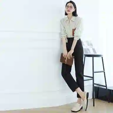 美洋 纯色高腰直筒九分休闲裤 女款