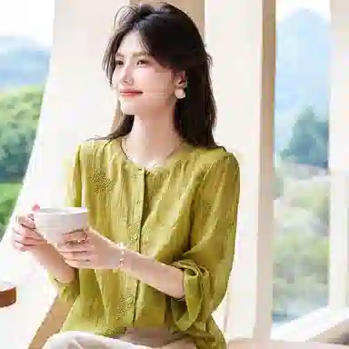 【dme】休闲圆领长袖衬衫 女款