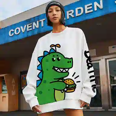 木村三社 小恐龙卡通印花宽松圆领卫衣 情侣款