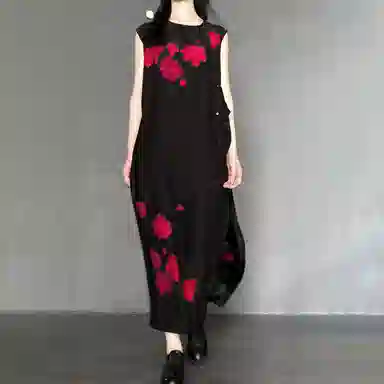 Yohji Yamamoto Peony Silk Dress Black