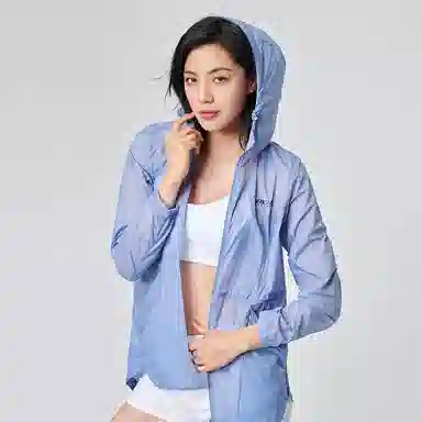 探路者 纯色户外运动休闲防晒轻薄透气连帽皮肤衣 女款