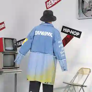 GENANX Lightning Denim Trench Coat