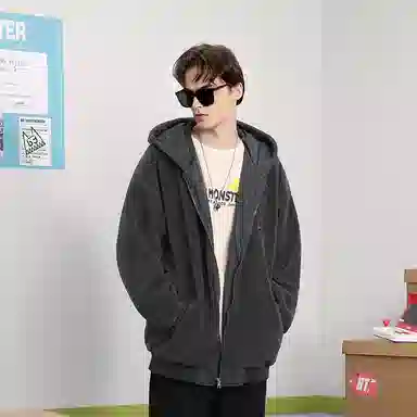 bt Simple Monster Letter Embroidered Fleece Hoodie Jacket