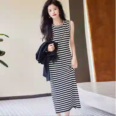 【dme】短款外套开衫条纹裙装套装 女款 黑色