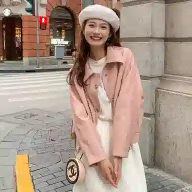 小镇姗姗 纯色休闲长袖宽松夹克外套 女款