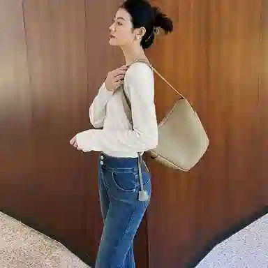 美洋 纯色混纺镂空长袖针织衫 女款