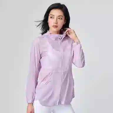 探路者 纯色户外运动休闲防晒轻薄透气连帽皮肤衣 女款