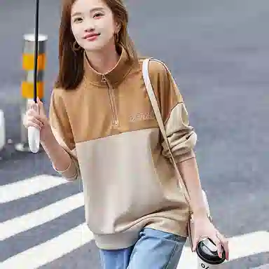 【dme】休闲拼接复古宽松卫衣 女款 杏色