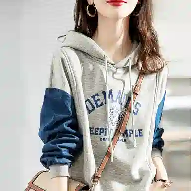 【dme】休闲连帽宽松拼接卫衣 女款 麻灰