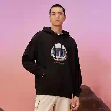 Peak Rocket Print Hoodie Black