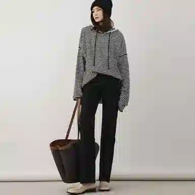 美洋 纯色高腰直筒长裤 女款 黑色