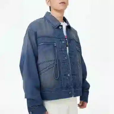 中国李宁 字母印花翻领长袖牛仔外套 男女同款 蓝色