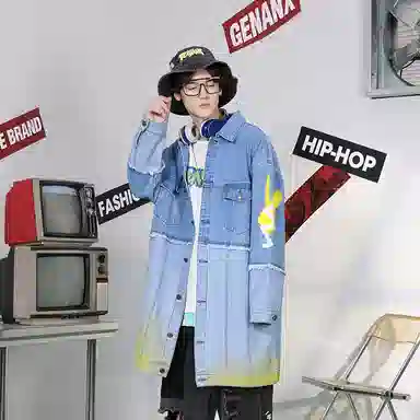 GENANX Lightning Denim Trench Coat