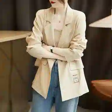 【dme】一粒扣几何印花通勤简约长袖西装 女款 米白