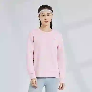 鸿星尔克 立型科技 纯色字母印花休闲运动简约圆领长袖卫衣 女款 芍药粉