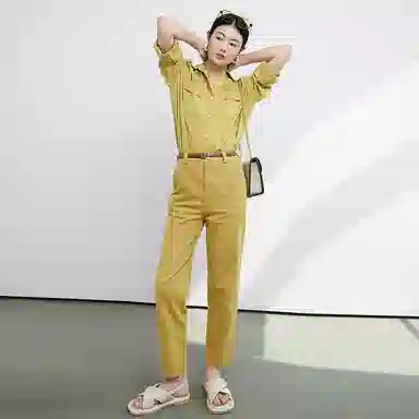 美洋 纯色高腰直筒九分休闲裤 女款