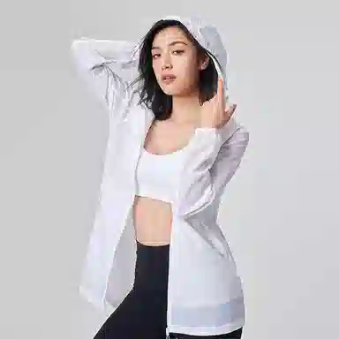 探路者 纯色户外轻薄透气凉感科技连帽皮肤衣 女款