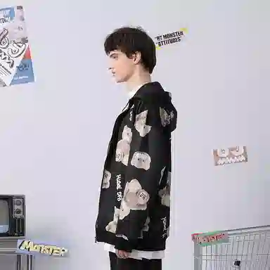 bt Bear Print Hoodie Jacket
