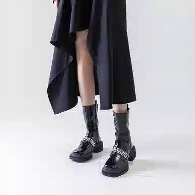 STOOSHE Future Series Square Toe Side Zipper Martin Boots Black