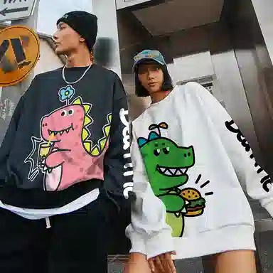 木村三社 小恐龙卡通印花宽松圆领卫衣 情侣款