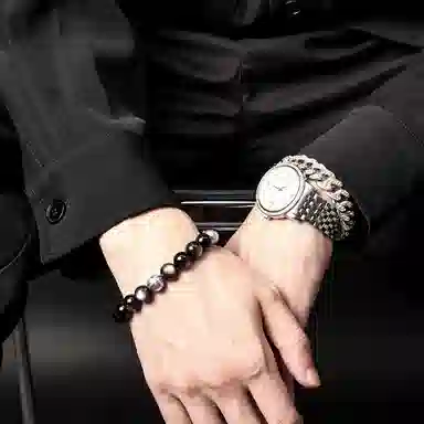 FOUNDIN Silver Obsidian Bracelet