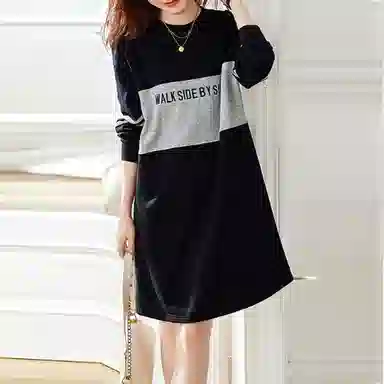 【dme】 宽松休闲针织圆领长袖连衣裙 女款 黑色