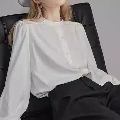 【dme】 纯色立领休闲长袖衬衫 女款 本白