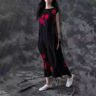 Yohji Yamamoto Peony Silk Dress Black