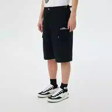 中国李宁 黄金年代 纯色休闲五分短裤 男款 黑色