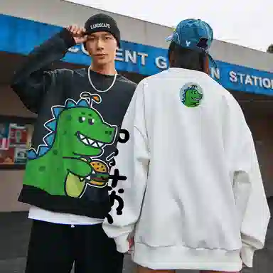 木村三社 小恐龙卡通印花宽松圆领卫衣 情侣款