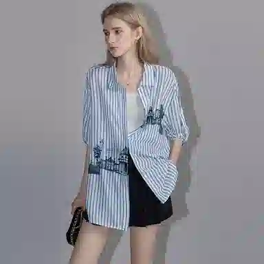 【dme】 休闲宽松长袖衬衫 女款 浅蓝