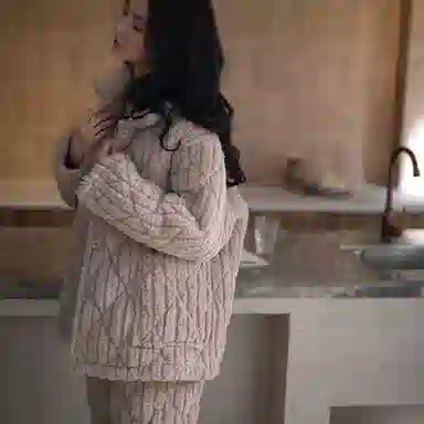 同语 冬季三层夹棉加厚法兰绒珊瑚绒 睡衣家居服加绒套装 女款