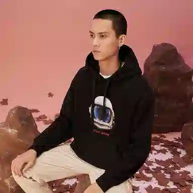 Peak Rocket Print Hoodie Black