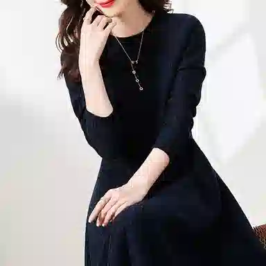 【dme】 纯色圆领长袖连衣裙 藏蓝色