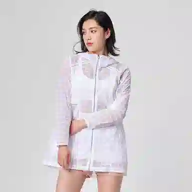 探路者 格子户外轻薄速干连帽皮肤衣 女款